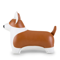 Button Down SF tan and white vegan leather corgi bookend. Decorative home accent.