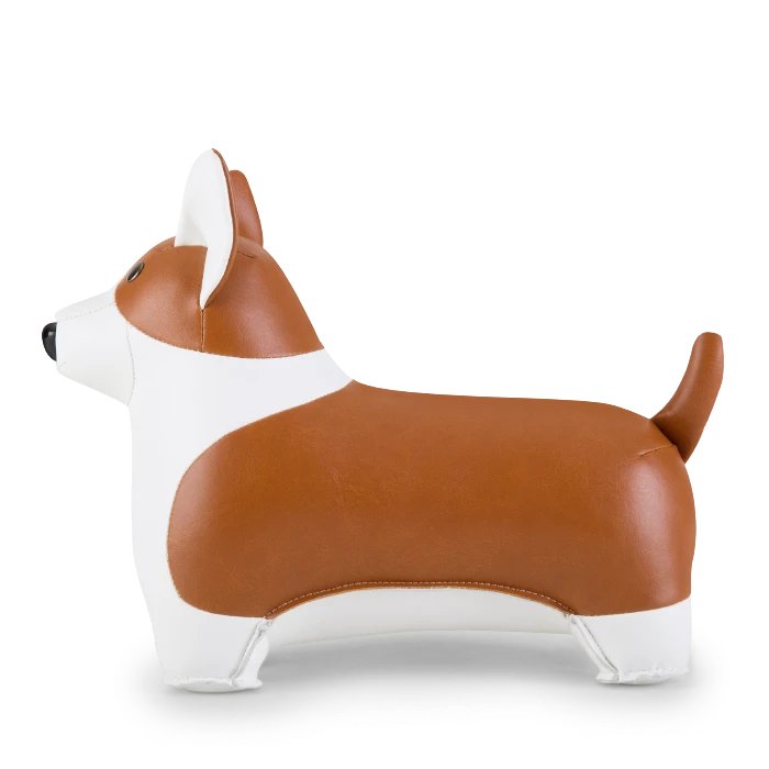 Button Down SF tan and white vegan leather corgi bookend. Decorative home accent.