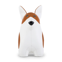 Button Down SF tan and white vegan leather corgi bookend with black nose and ears.