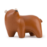 Button Down SF tan bear paperweight made of vegan leather. A cute, stylized animal design for home decor.