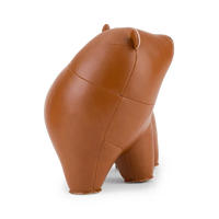 Button Down SF tan bear paperweight made of vegan leather. A cute, stitched animal figurine for home decor.