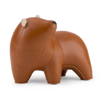 Button Down SF tan bear paperweight made of vegan leather. A charming home decor accent.