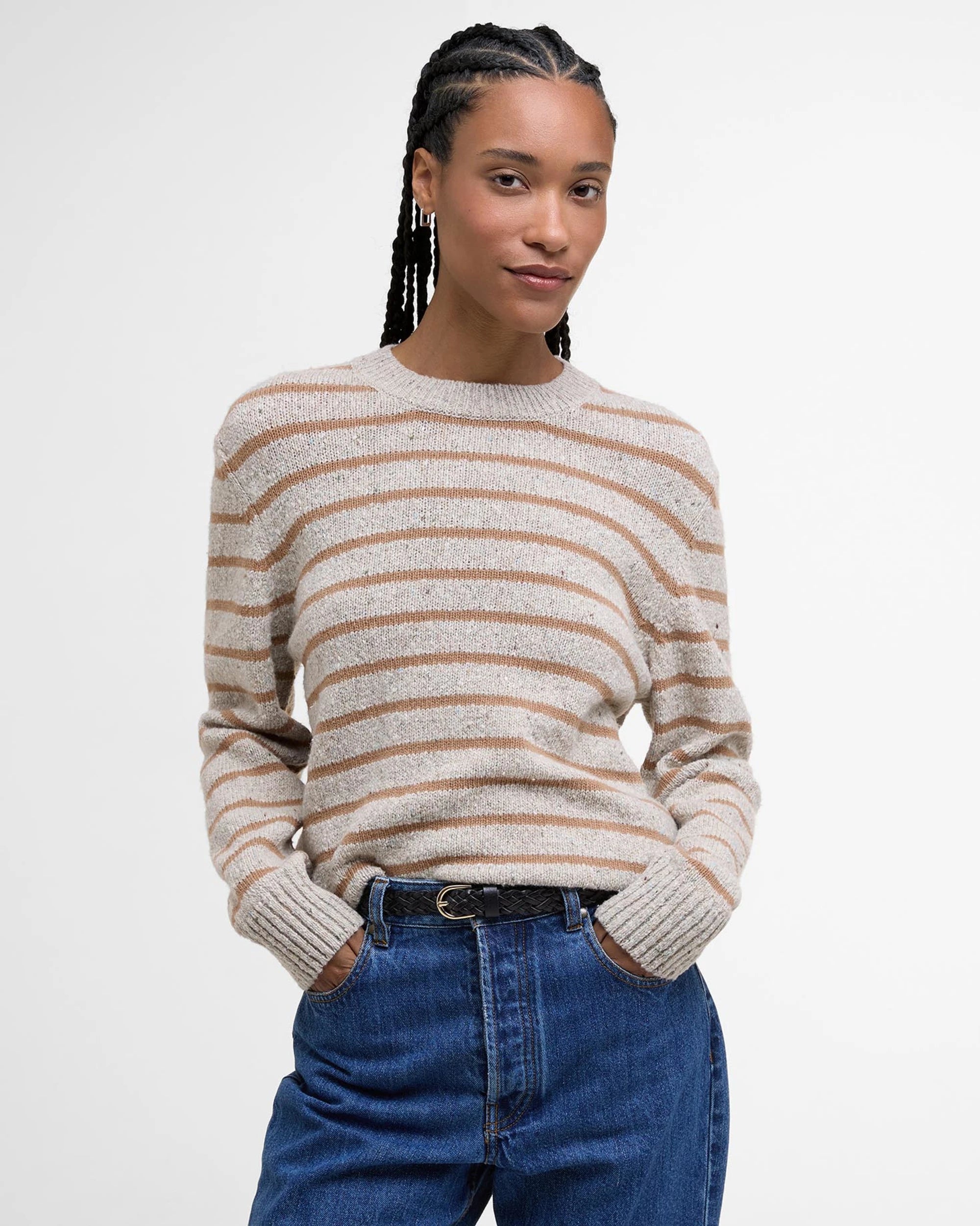 BARBOUR CLAYDON KNITTED WOMEN'S SWEATER - OATMEAL STRIPE