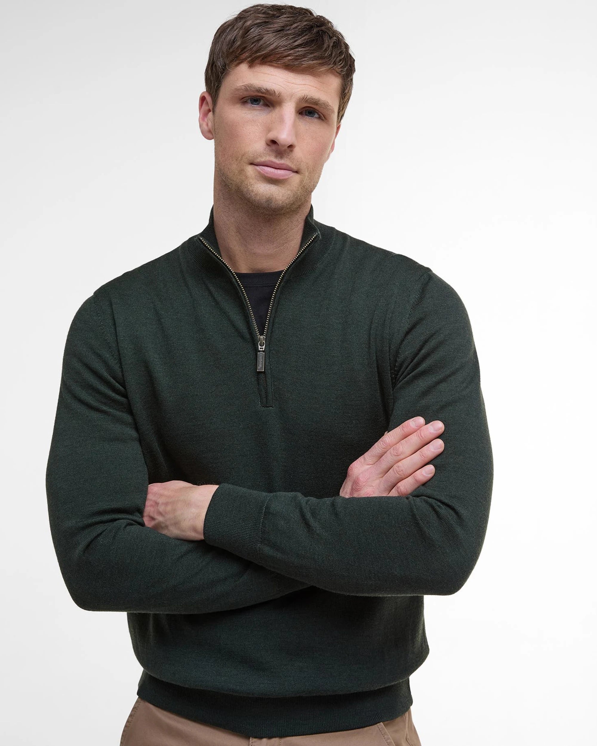 BARBOUR GAMLIN HALF-ZIP SWEATER - OLIVE