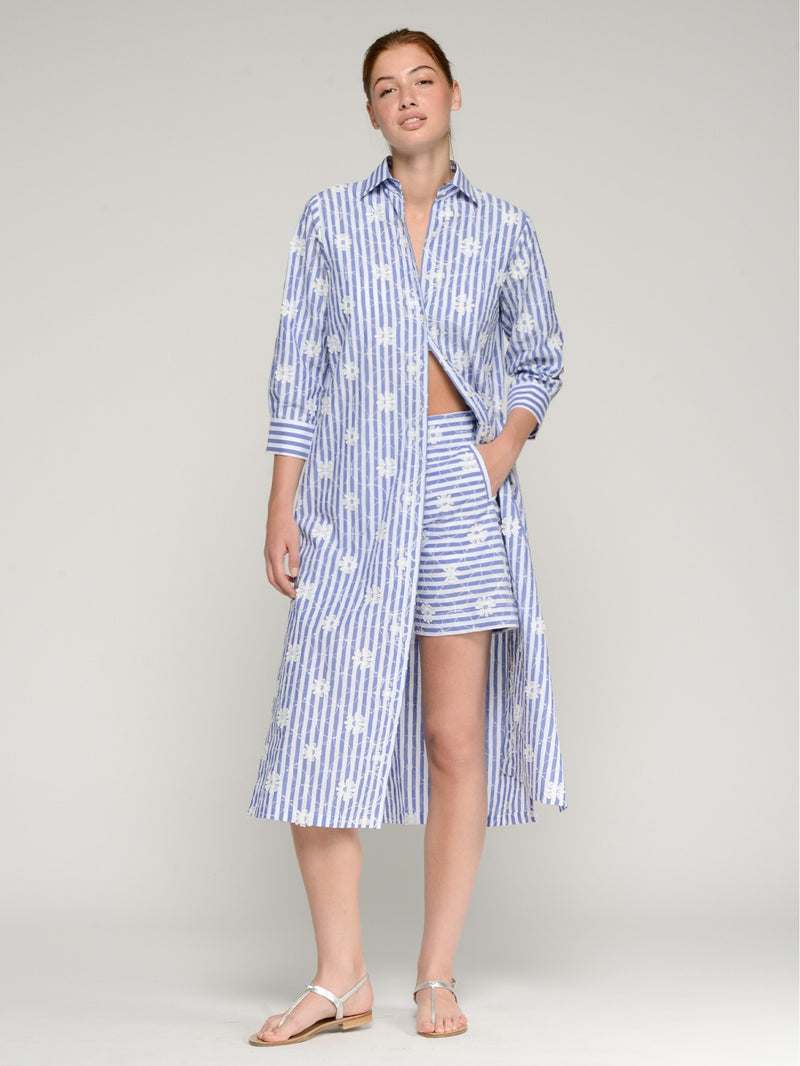 VILAGALLO BLUE STRIPED SHIRT DRESS WITH White FLORAL PRINT US 8