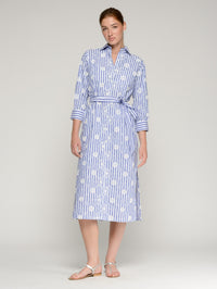 VILAGALLO BLUE STRIPED SHIRT DRESS WITH WHITE FLORAL PRINT