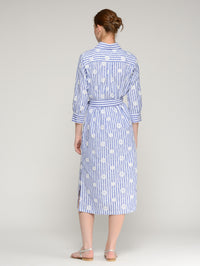 VILAGALLO BLUE STRIPED SHIRT DRESS WITH WHITE FLORAL PRINT