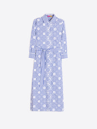 VILAGALLO BLUE STRIPED SHIRT DRESS WITH WHITE FLORAL PRINT