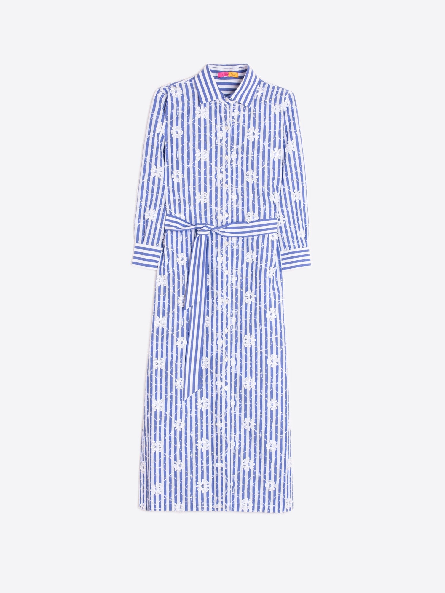 VILAGALLO BLUE STRIPED SHIRT DRESS WITH WHITE FLORAL PRINT
