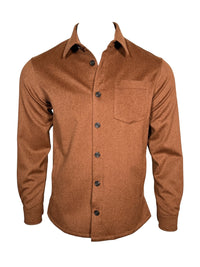 Button Down SF brown cashmere overshirt jacket with chest pocket and button closure. Storm System technology.