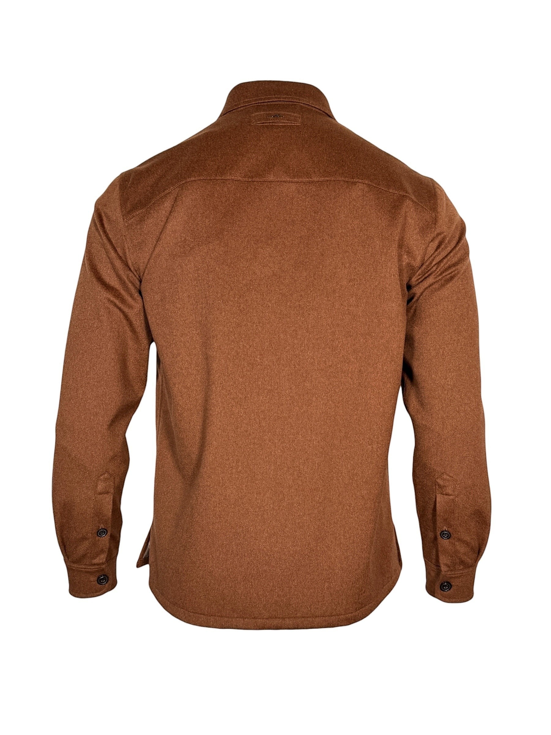 Button Down SF brown 100% cashmere overshirt jacket with button cuffs and collar. Storm System technology.