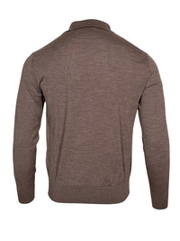Button Down SF superfine merino wool long sleeve polo shirt in coffee quartz. Classic collar, two-button placket.