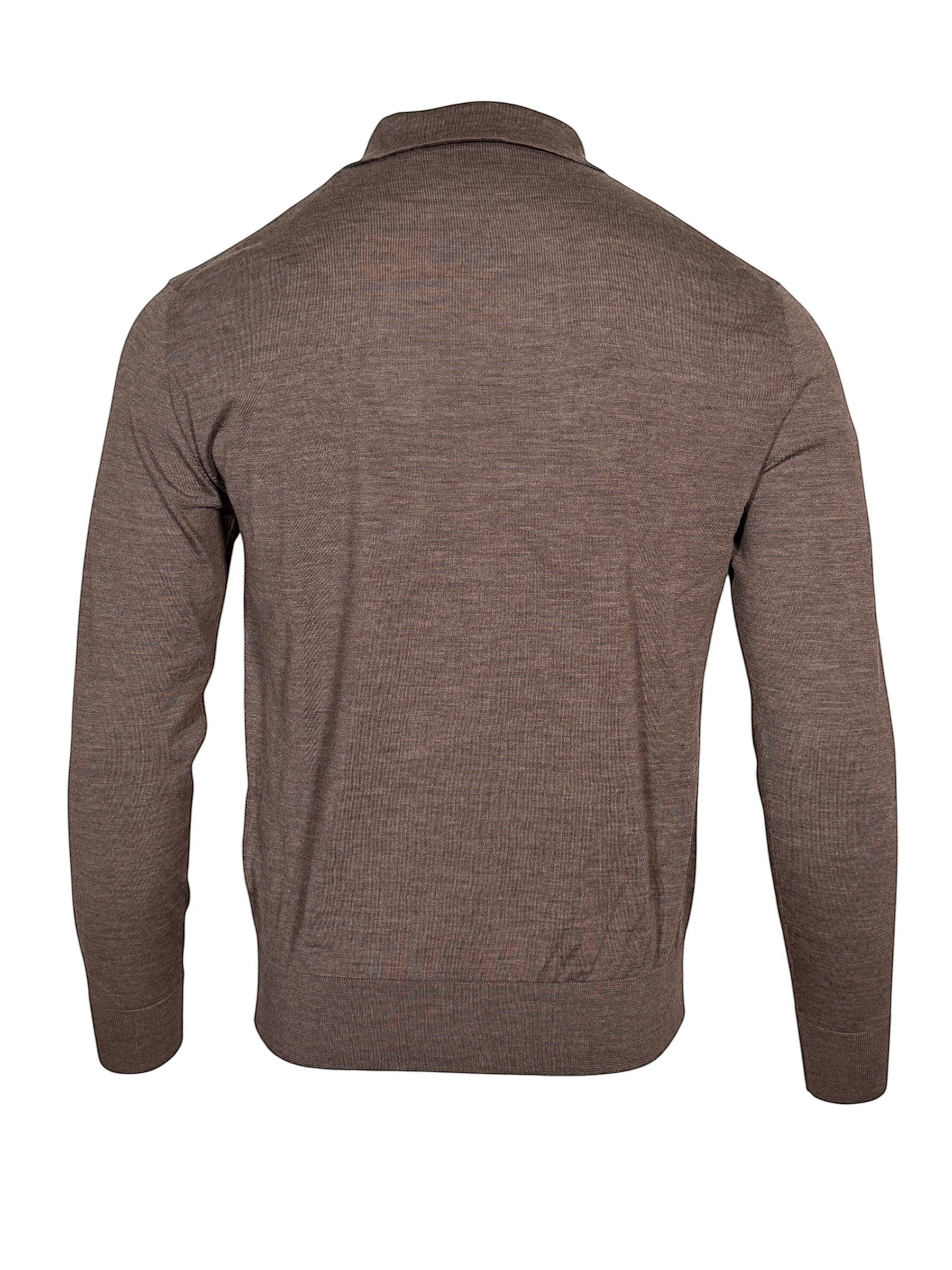 Button Down SF superfine merino wool long sleeve polo shirt in coffee quartz. Classic collar, two-button placket.