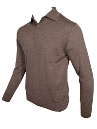 Button Down SF superfine merino wool long sleeve polo shirt in coffee quartz with a classic collar and two-button placket.
