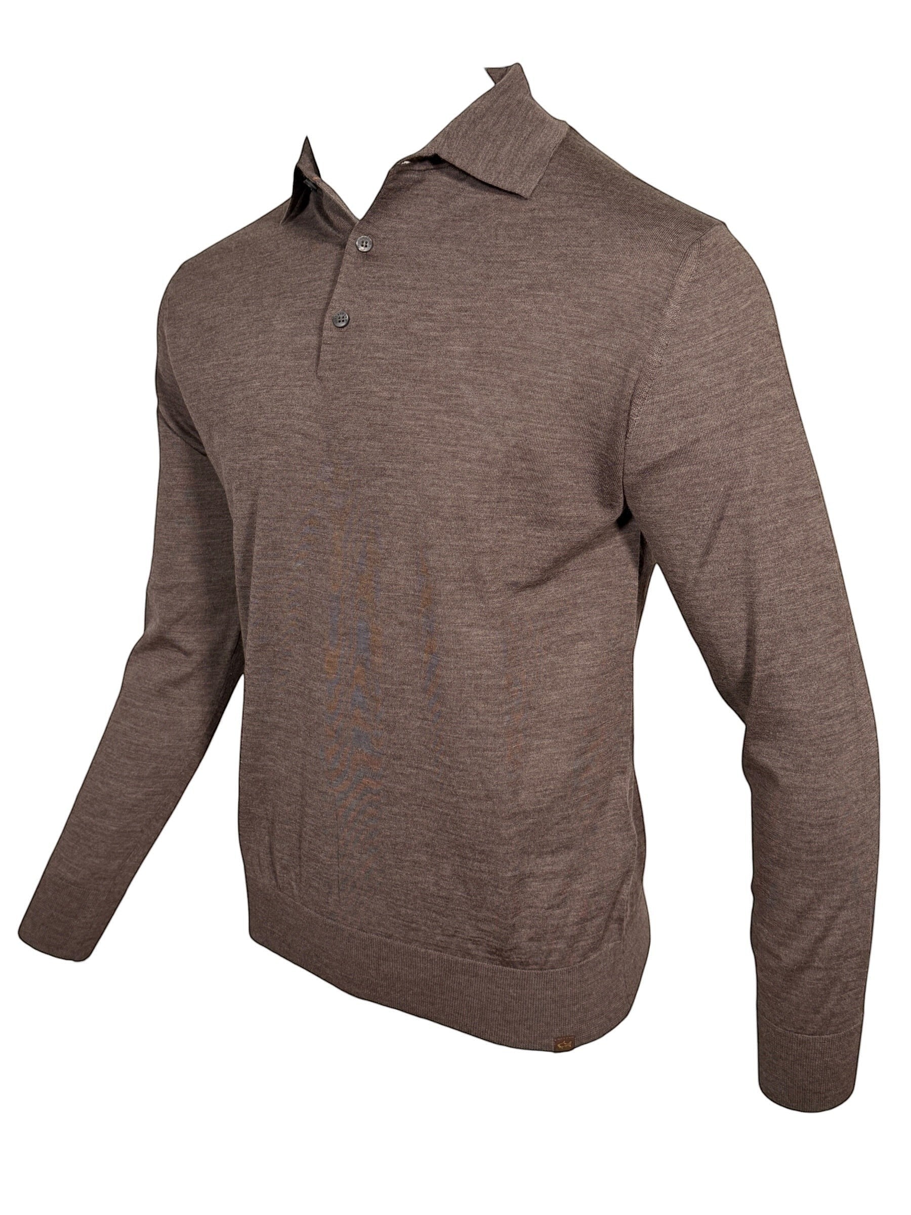 Button Down SF superfine merino wool long sleeve polo shirt in coffee quartz with a classic collar and two-button placket.