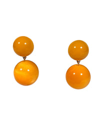 Button Down SF amber resin double ball drop earrings with nickel-free brass gilded with fine gold. Made in Paris.