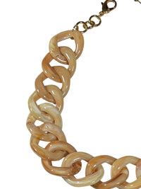 Button Down SF marbled beige and cream resin link necklace with gold clasp. Made in Paris.