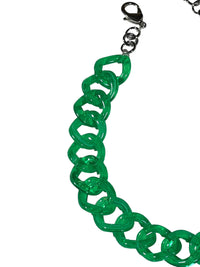 Button Down SF emerald green chunky resin link necklace with adjustable clasp. Made in Paris.