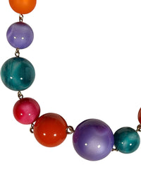 Button Down SF multicolor resin beaded statement necklace with gold-tone chain. Made in Paris.