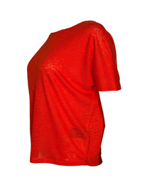 Button Down SF orange 100% linen short sleeve tee with a relaxed fit and subtle texture.