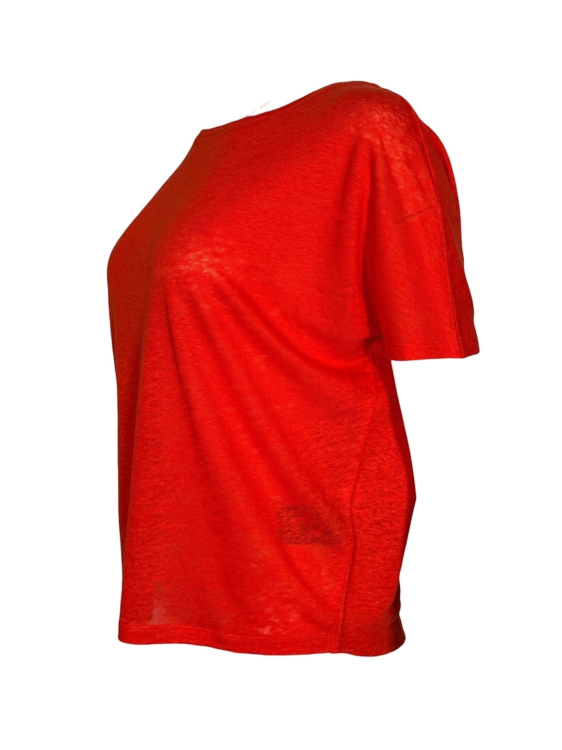 Button Down SF orange 100% linen short sleeve tee with a relaxed fit and subtle texture.