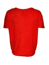 Button Down SF orange 100% linen short sleeve tee with a relaxed fit and subtle texture.