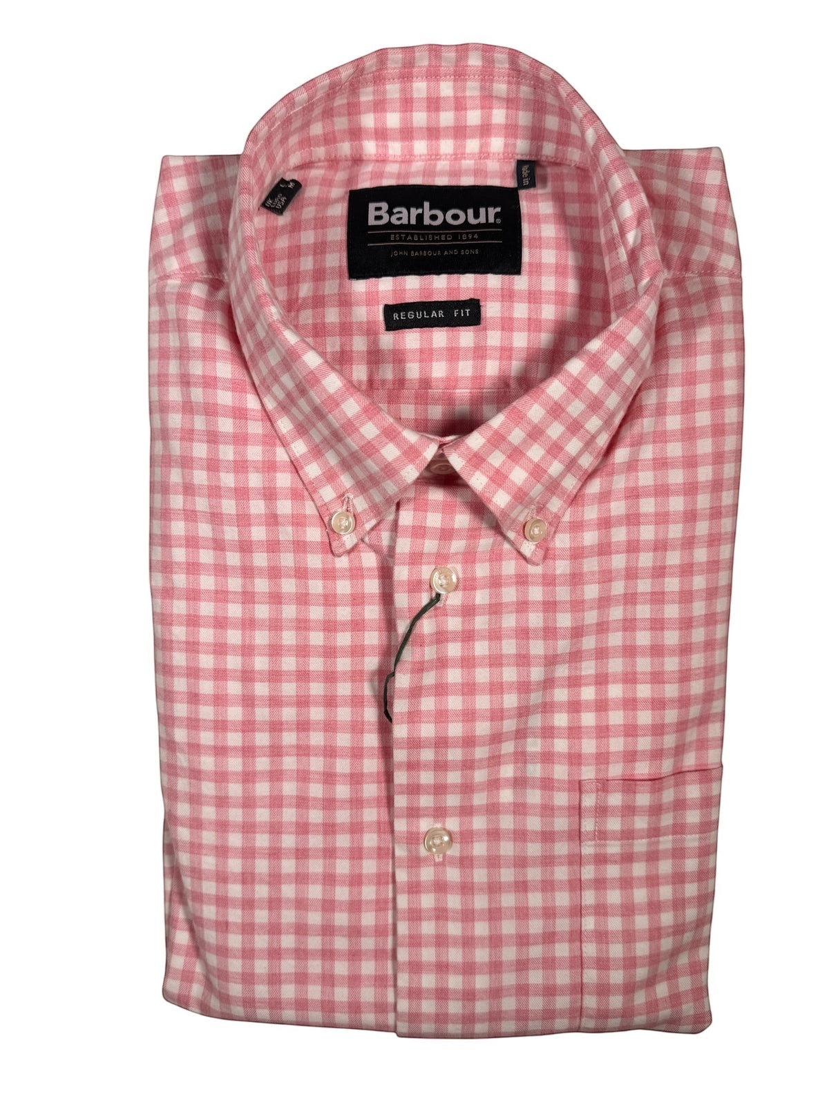 Button Down SF pink and white gingham cotton elastane regular fit long sleeve shirt with button-down collar and chest pocket.