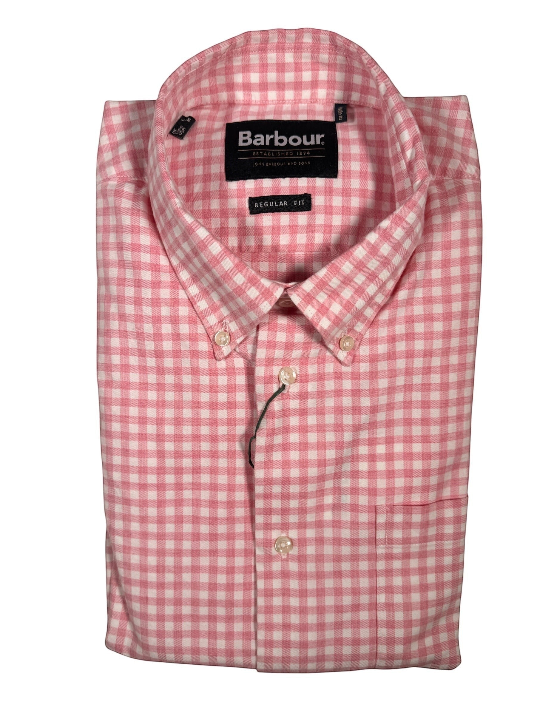 Button Down SF pink and white gingham cotton elastane regular fit long sleeve shirt with button-down collar and chest pocket.