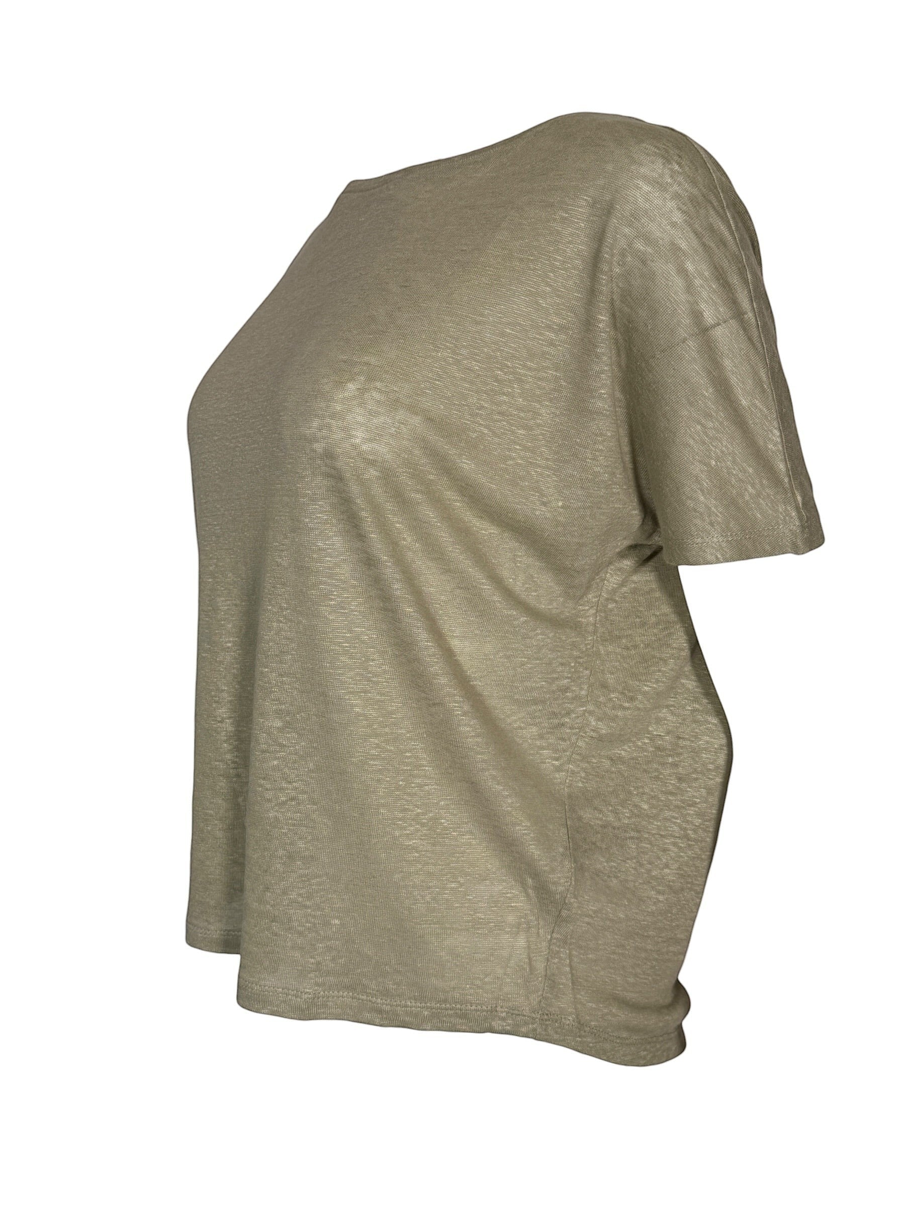 Button Down SF seagrass short sleeve linen tee with a relaxed fit and subtle shimmer.