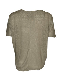 Button Down SF seagrass green 100% linen short sleeve relaxed fit tee with a subtle shimmer.
