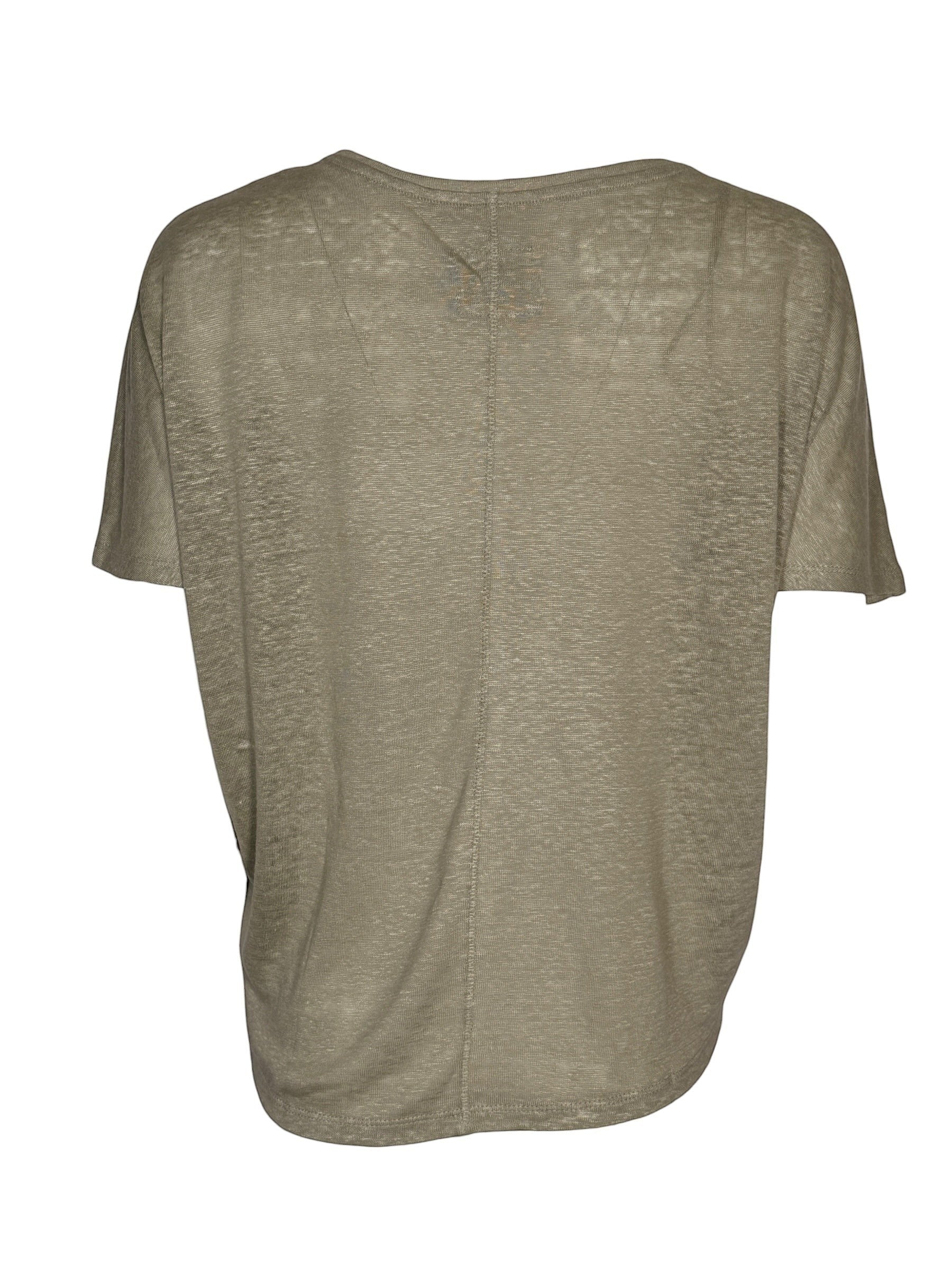Button Down SF seagrass green 100% linen short sleeve relaxed fit tee with a subtle shimmer.