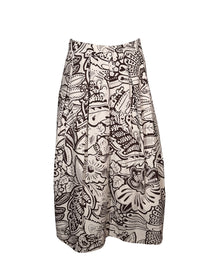 Button Down SF white and brown floral print 100% cotton midi skirt with pleats.