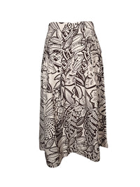 Button Down SF white and brown floral print 100% cotton midi skirt with a flattering silhouette.