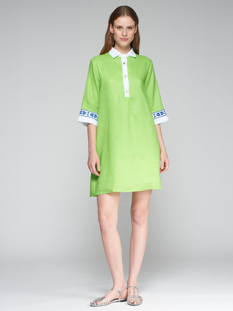 VILAGALLO LINEN DRESS - BRIGHT GREEN Button Down SF VILAGALLO LINEN DRESS - BRIGHT GREEN Button Down SF