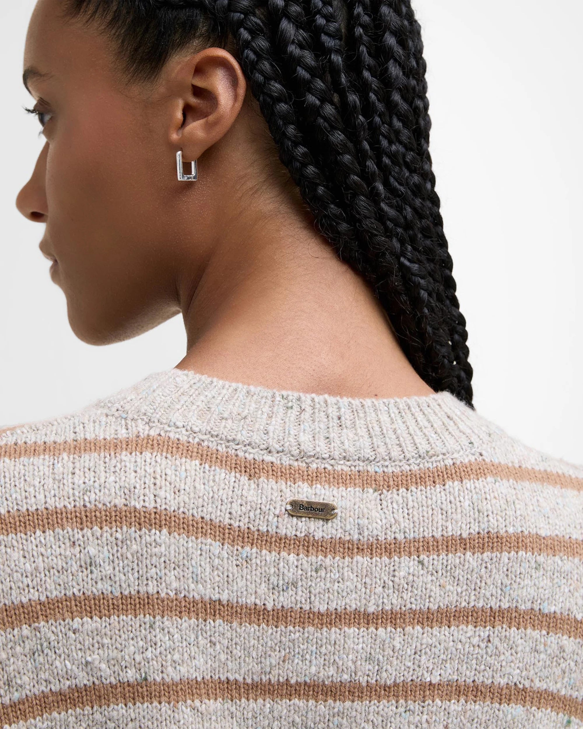 BARBOUR CLAYDON KNITTED WOMEN'S SWEATER - OATMEAL STRIPE