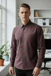 EMANUEL BERG CHECKED TWILL MELANGE PREMIUM LUXURY MEN'S SHIRT - DARK RED