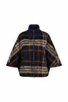 PUROTATTO PLAID CAPE - NAVY & TAN