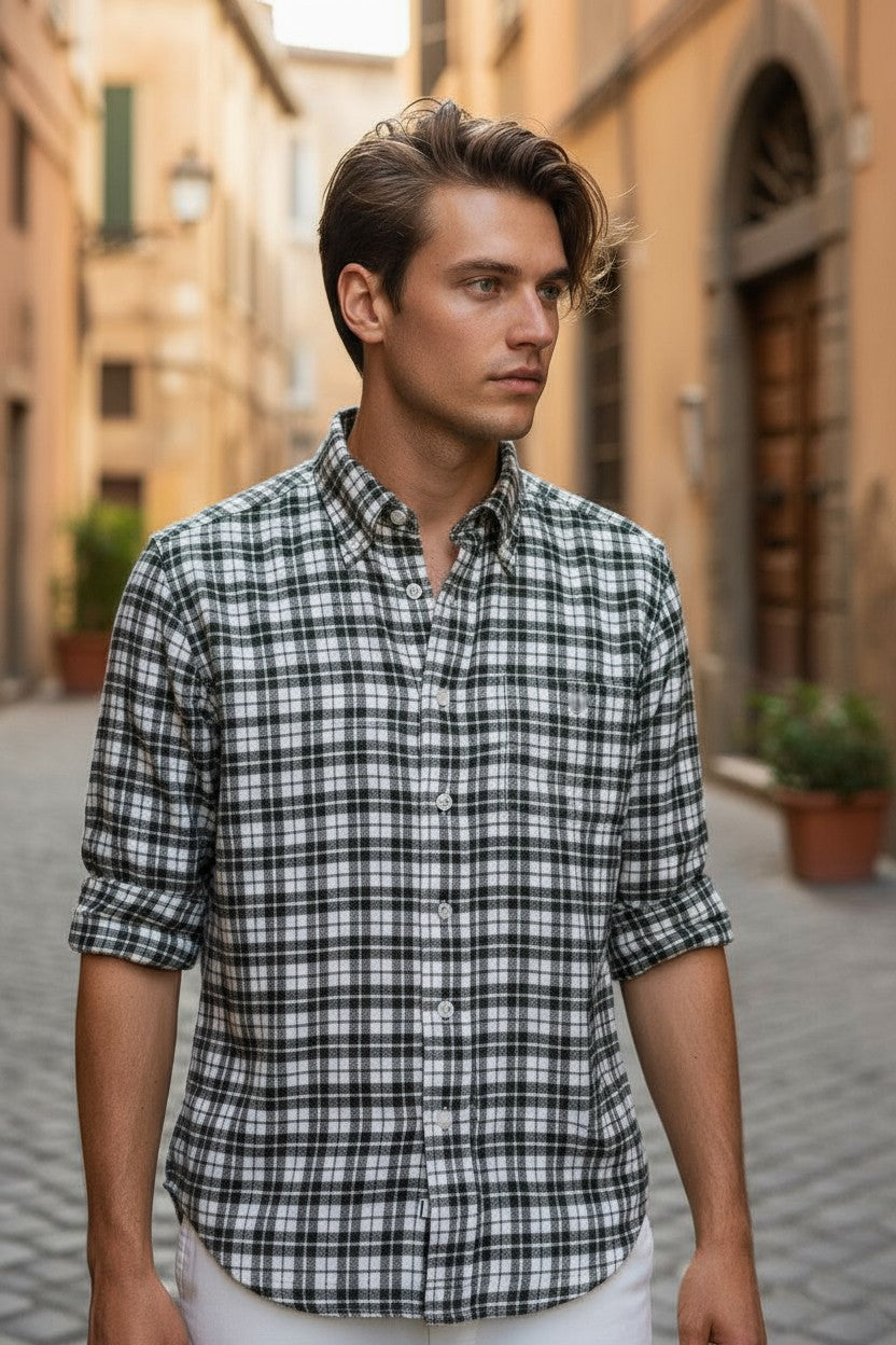 GIANGI NAPOLI MEN'S SHIRT - GREEN & WHITE CHECK