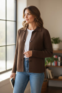 HUBERT GASSER HORIZONTAL RIB CARDIGAN - DARK BROWN