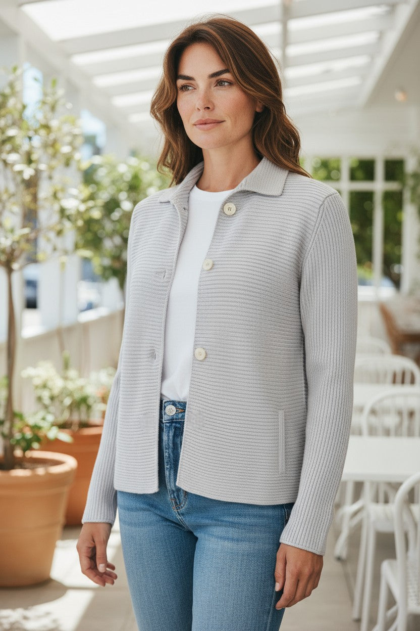 HUBERT GASSER HORIZONTAL RIB CARDIGAN - PALE BLUE
