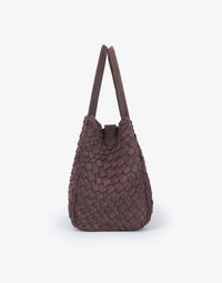 REMI/REID HOLLACE MINI WOVEN FAUX SUEDE TOTE BAG - CHOCOLATE