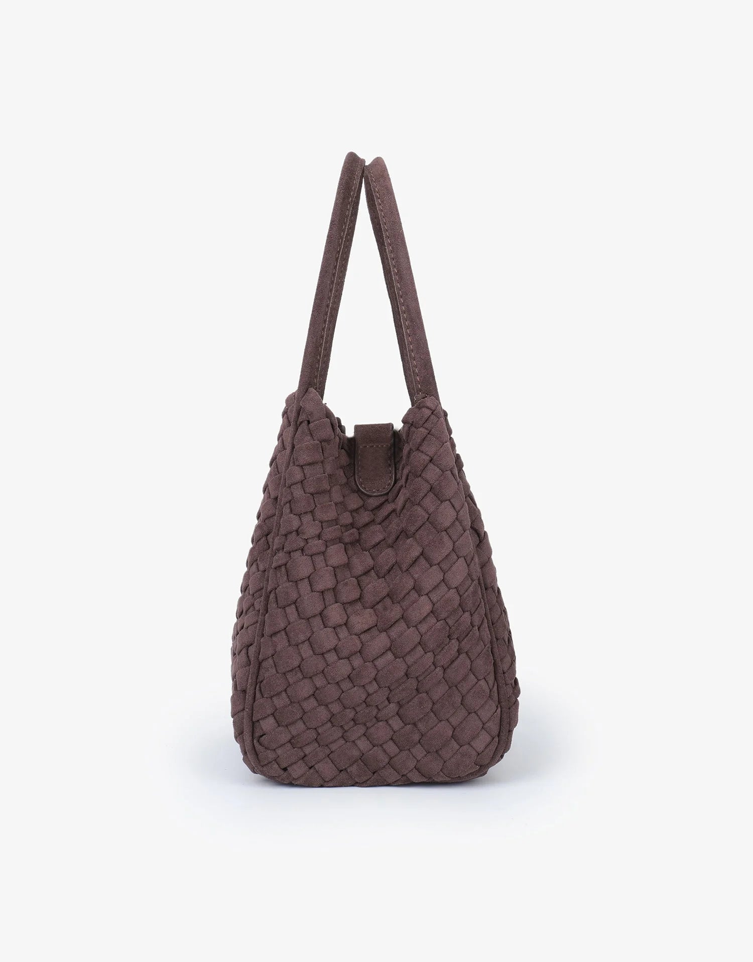 REMI/REID HOLLACE MINI WOVEN FAUX SUEDE TOTE BAG - CHOCOLATE