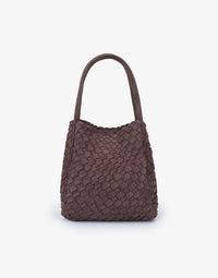 REMI/REID HOLLACE MINI WOVEN FAUX SUEDE TOTE BAG - CHOCOLATE