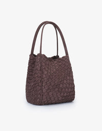 REMI/REID HOLLACE MINI WOVEN FAUX SUEDE TOTE BAG - CHOCOLATE