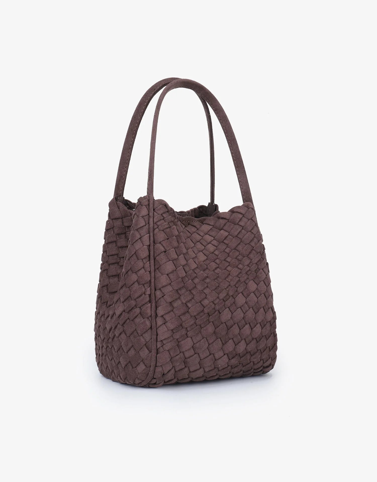 REMI/REID HOLLACE MINI WOVEN FAUX SUEDE TOTE BAG - CHOCOLATE