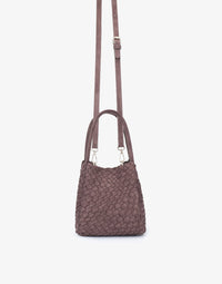 REMI/REID HOLLACE MINI WOVEN FAUX SUEDE TOTE BAG - CHOCOLATE