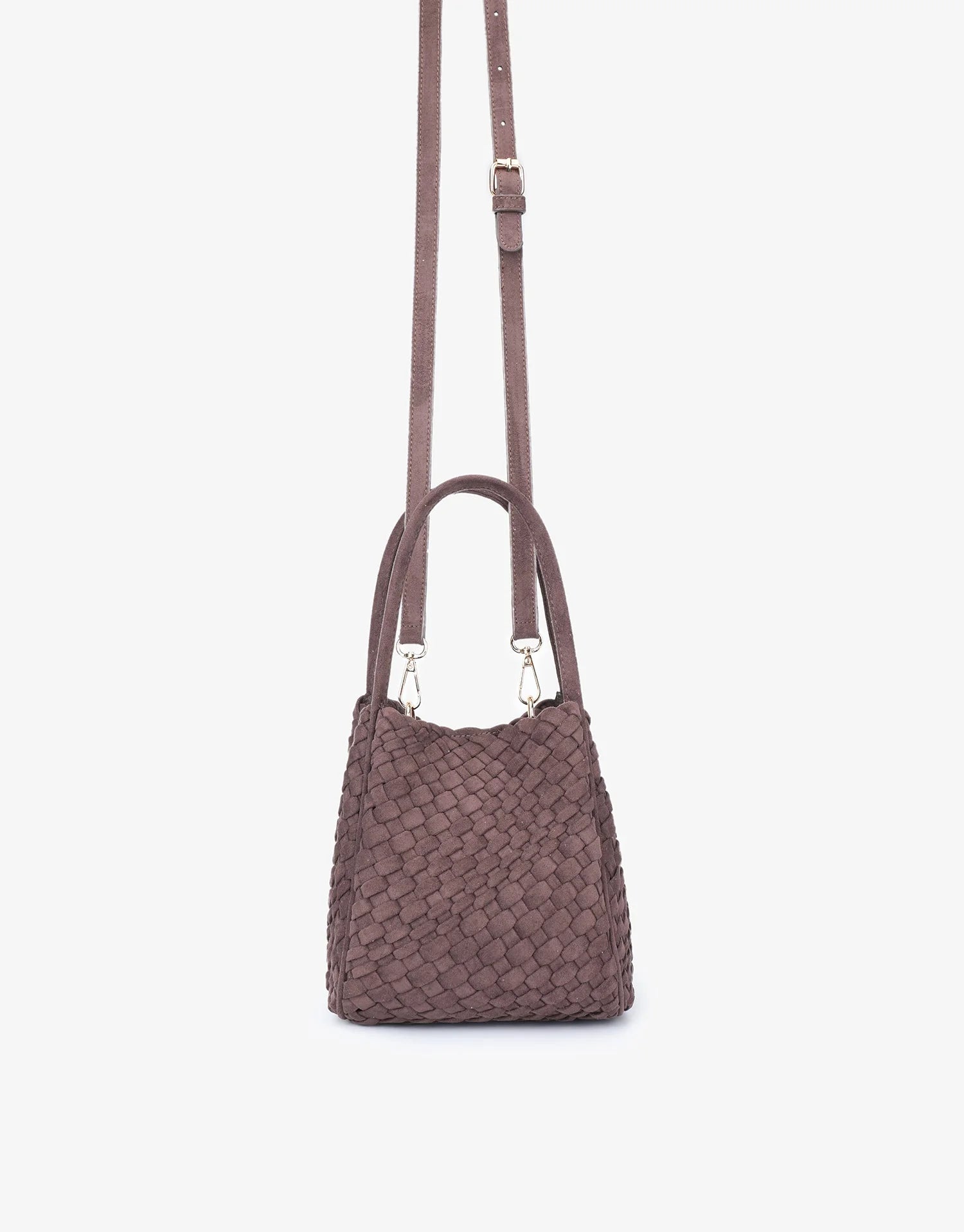 REMI/REID HOLLACE MINI WOVEN FAUX SUEDE TOTE BAG - CHOCOLATE