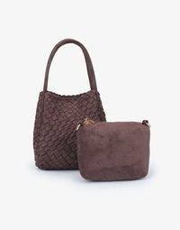 REMI/REID HOLLACE MINI WOVEN FAUX SUEDE TOTE BAG - CHOCOLATE