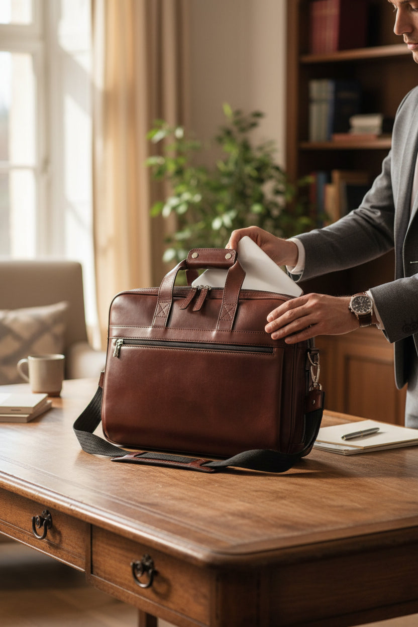 BOSCA 1911 LEATHER SINGLE STRINGER BRIEFCASE - DARK BROWN