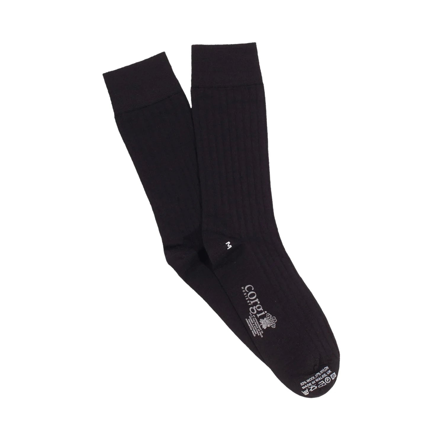 CORGI RIBBED WOOL DRESS SOCK - BLACK